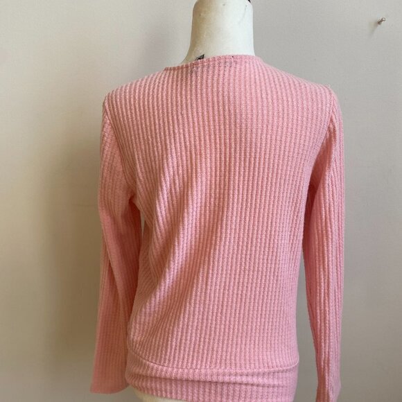 GIBSON BNWOT Pink Long Sleeve Faux Wrap Vneck Top Sz Small New Waffle Knit - Picture 5 of 8